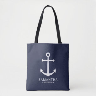 Personligen Bridesmaid Nautical Navy Blue Anchor Tygkasse
