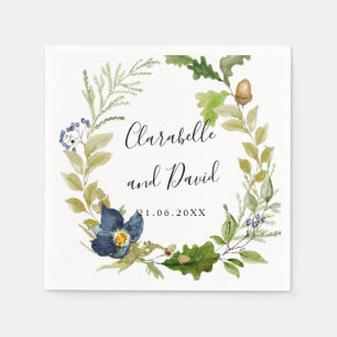 Personligen Bright Oak och blåa blommor bröllop Pappersservett