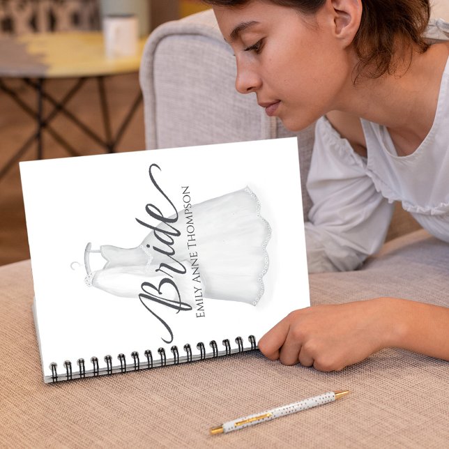 Personligen bröllop Dress Watercolor Anteckningsbok (Simple Bride notebook with elegant bridal gown. )