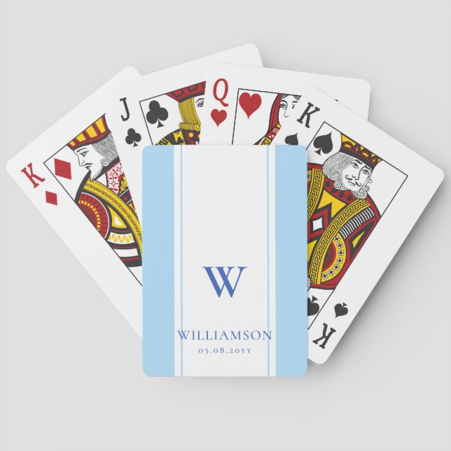 Personligen Bröllop Gift Blue Rand Monogram Casinokort (Baksidan)