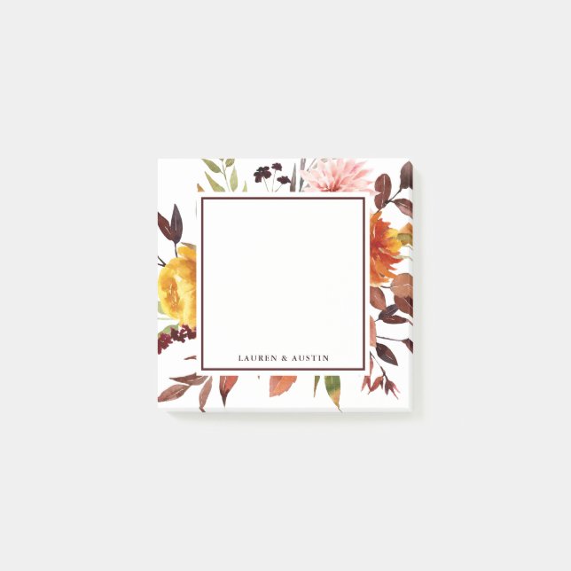 Personligen Bröllop i höstgarden Watercolor Post-it Block (Framsida)