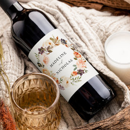 Personligen Bröllop vid vattenfärgen Rustic Fall B Vinflaska Etikett