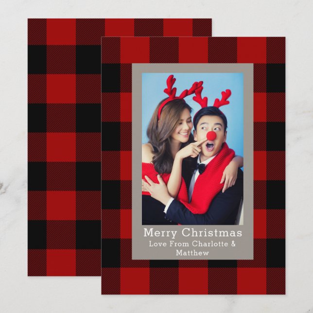 Personligen Buffalo Play Mönster Photo Template Inbjudningar (Fram/baksida)