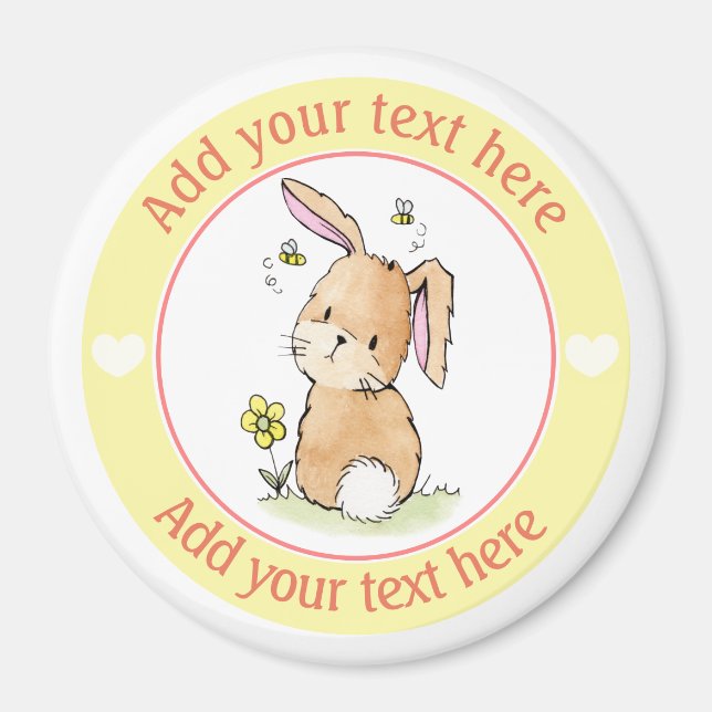 Personligen Bunny Rabbit and Bees Magnet (Framsidan)