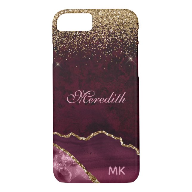 Personligen Burgundy Guld Glitter Agate Case-Mate iPhone Skal (Baksida)