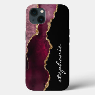 Personligen Burgundy Guld Watercolor Agate
