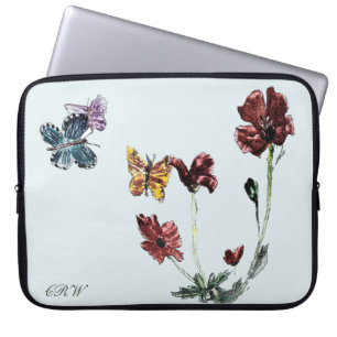 Personligen Butterflies Poppies Blommigt Laptop Fodral