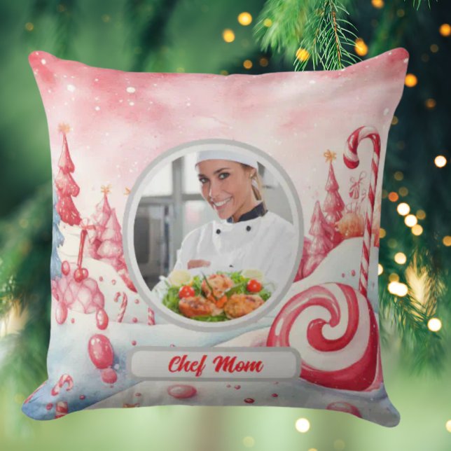 Personligen Candy cane i jul Chef Mamma Photo Kudde (Skapare uppladdad)