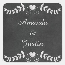 Personligen Chalkboard Heart Bröllop Fyrkantigt Klistermärke