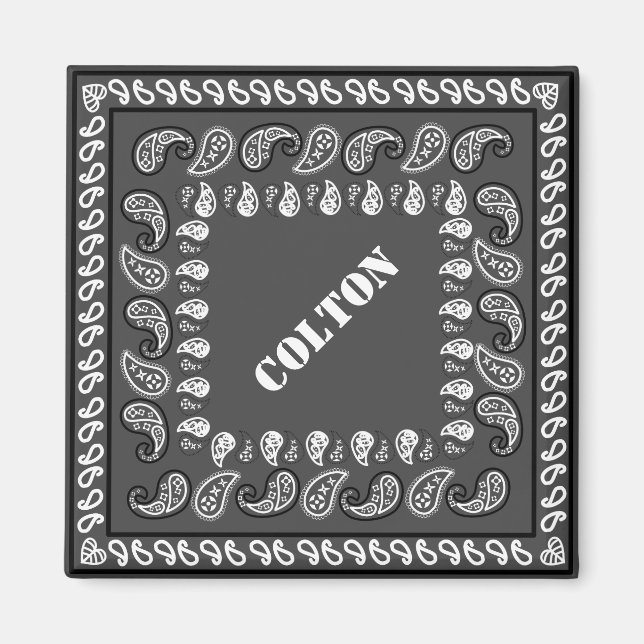 Personligen Charcol Grått Western Paisley Bandana  Magnet (Framsidan)