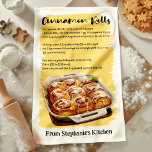 Personligen Cinnamon Rolls Recipe Kökshandduk<br><div class="desc">Lägg till värme i köket med den här Cinnamon Rolls Recipe-personligen kökshandduk. Den här handduken har ett utsökt kanelrecept och kombinerar funktioner med charm. Anpassa den med ditt namn eller ett speciellt meddelande för att göra den till ett unikt kökstillbehör, perfekt för hembagare eller som en tankfull gåva till dem...</div>