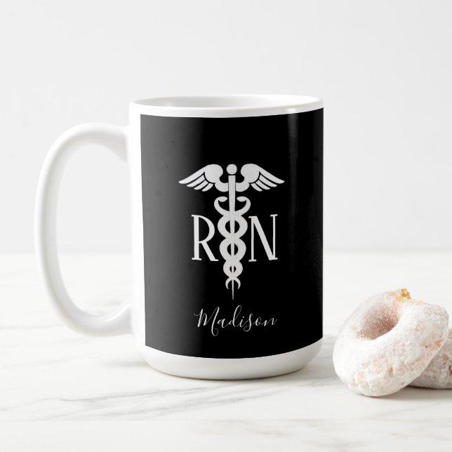 Personligen Classy Registered Nurse Black White Kaffemugg (Med munk)