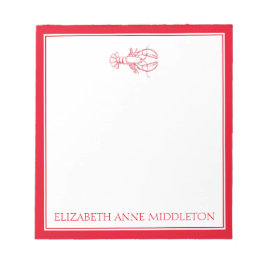 Personligen Coastal Preppy Red and White Lobster Anteckningsblock