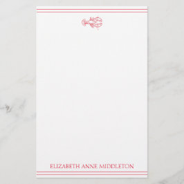 Personligen Coastal Preppy Red and White Lobster Brevpapper