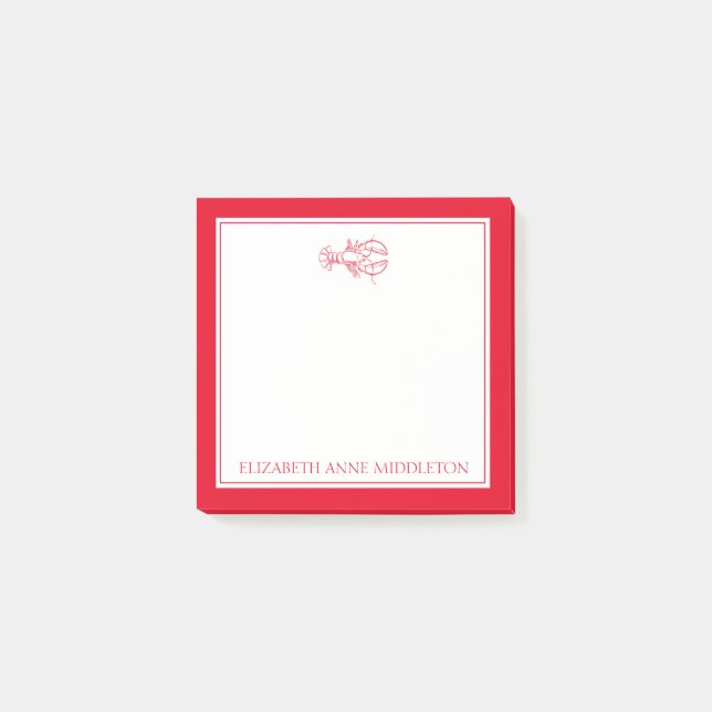Personligen Coastal Preppy Red and White Lobster Post-it Block (Framsida)