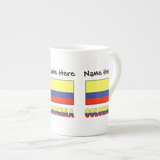 Personligen Colombia och Colombias Flagga Benporslin Mugg (Framsida höger)