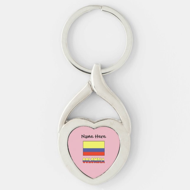 Personligen Colombia och Colombias Flagga Twisted Heart Silverfärgad Nyckelring (Framsidan)