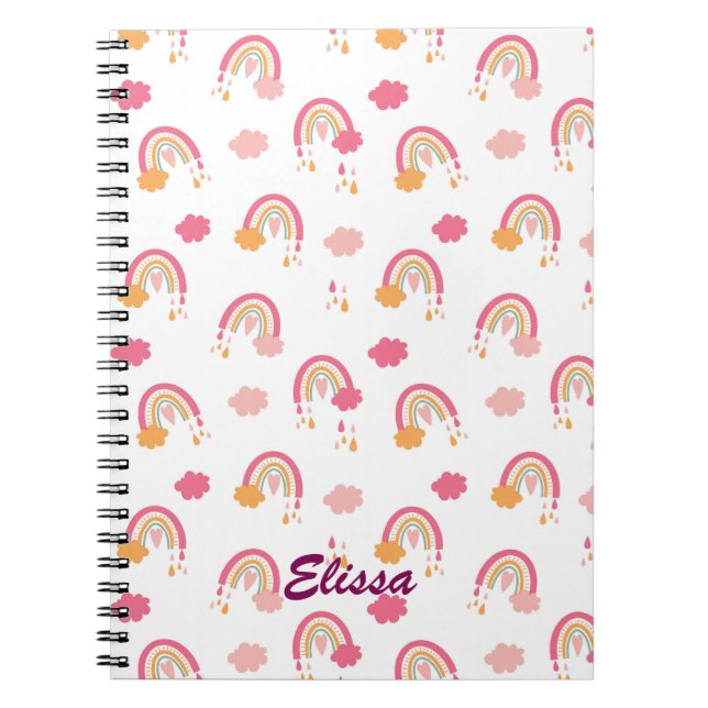 Personligen Colorful Boho Rainbow Mönster Namn Anteckningsbok (Framsidan)