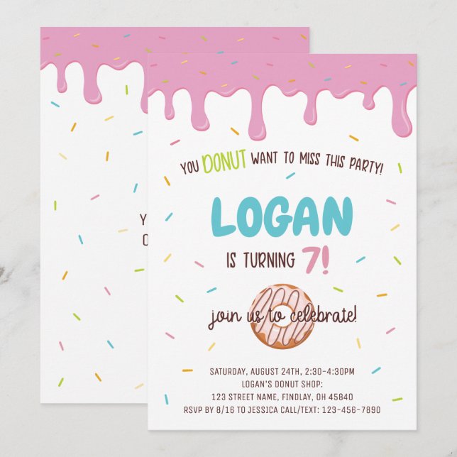 Personligen Colorful Donut och Sprinkles Birthday Inbjudningar (Fram/baksida)