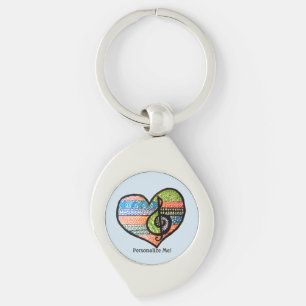 Personligen Colorful Rainbow Music Heart Swirl Silverfärgad Nyckelring