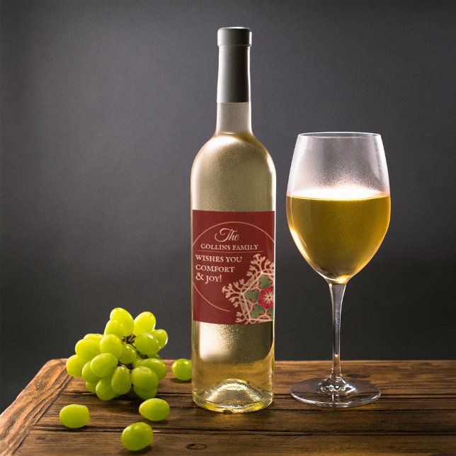 Personligen Comfort & Joy Holly Star Vinflaska Etikett (Comfort & Joy Holly Star Personalized Wine Label)