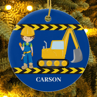 Personligen Construction Fordon Coola Blue Boys Julgransprydnad Keramik
