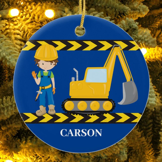 Personligen Construction Fordon Coola Blue Boys Julgransprydnad Keramik (Skapare uppladdad)