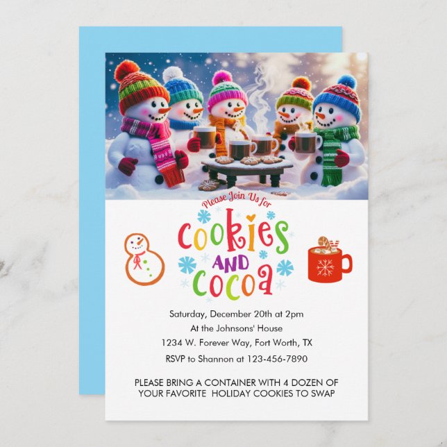 Personligen Cookies & Cocoa Cookie Exchange Inbjudningar (Fram/baksida)