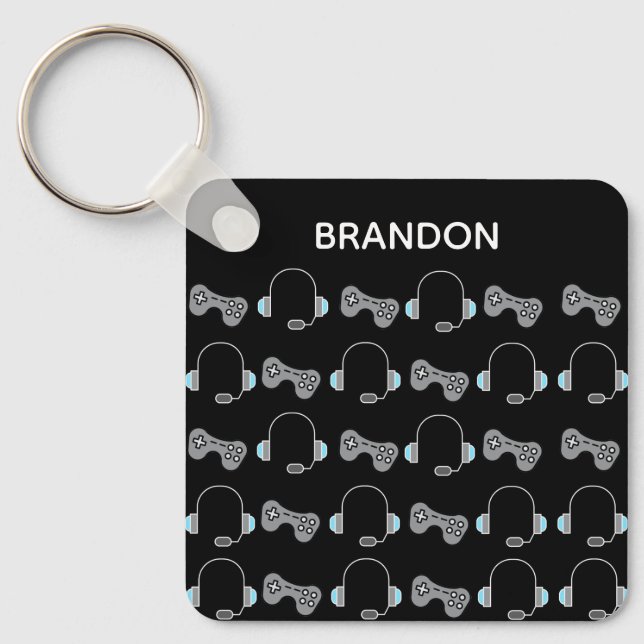 Personligen Coola Gamer Gaming Mönster Black Nyckelring (Framsida)