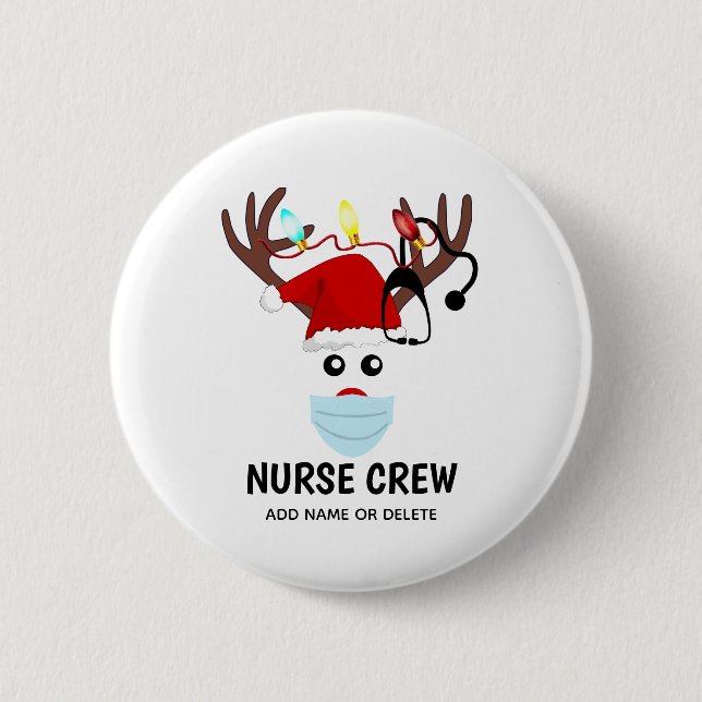 Personligen Covid jul Nurse Crew Reindeer Knapp (Framsida)