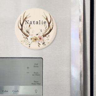 Personligen Cream Rosa Blommigt Hjort Antlers Magnet