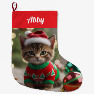 Personligen Cute Abyssinian Cat jul Stor Julstrumpa
