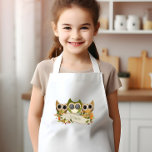 Personligen Cute Autumn Uggla Barnförkläde<br><div class="desc">Barnens apron för djur älskare har en trio söta illustrationer av uggla ovanför en banderoll som är dekorerad med falllöv. Anpassa den med ditt barns namn i svart brev i handtryckt stil-teckensnitt.</div>