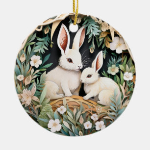 Personligen Cute Bunny Rabbit Jul Julgransprydnad Keramik