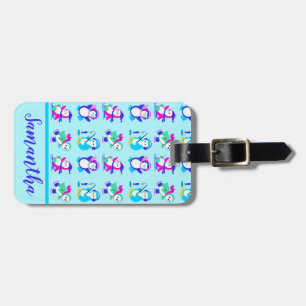 Personligen Cute Colorful Winter Penguins Bagagebricka