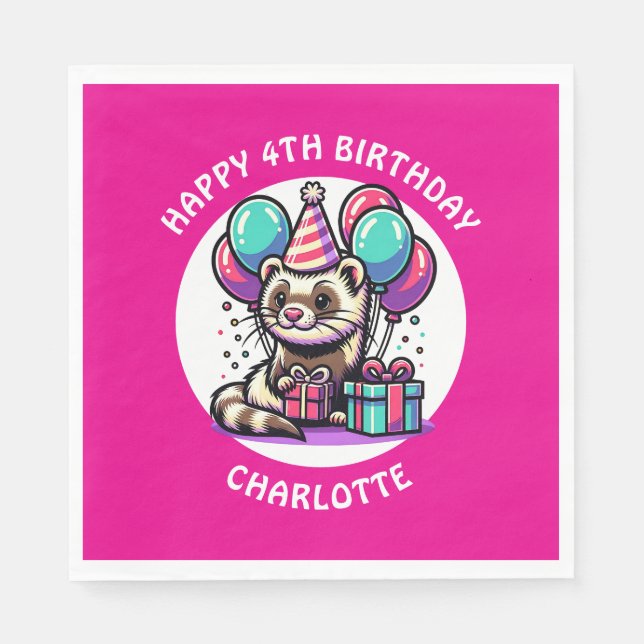Personligen Cute Ferret Themars Girl's Birthday Pappersservett (Framsidan)