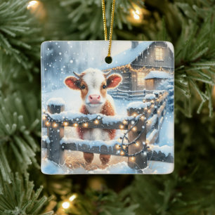 Personligen Cute Festive Cow Jul Julgransprydnad Keramik