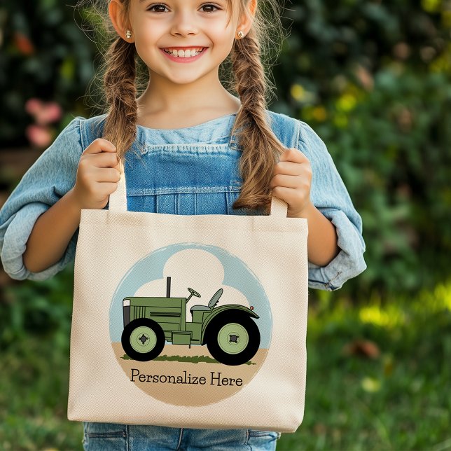 Personligen Cute för Grönten Farm Tractor Cute  Tygkasse (Kids Green Farm Tractor Cute Personalized Tote Bag)