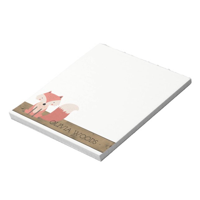 Personligen Cute Fox Rustic Wood Forest Creatures Anteckningsblock (Roterad)