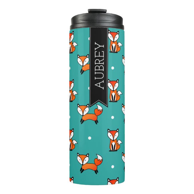 Personligen Cute Fox & Teal White Polka dots (Framsida)