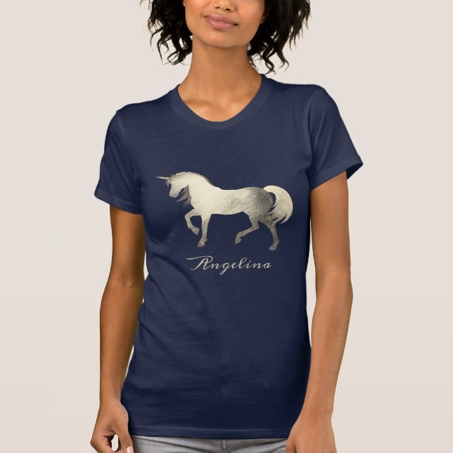 Personligen Cute Girly & Chic Silver Foil Unicorn T Shirt (Framsida)