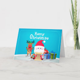 Personligen Cute God jul Santa Reindeer Helgkort
