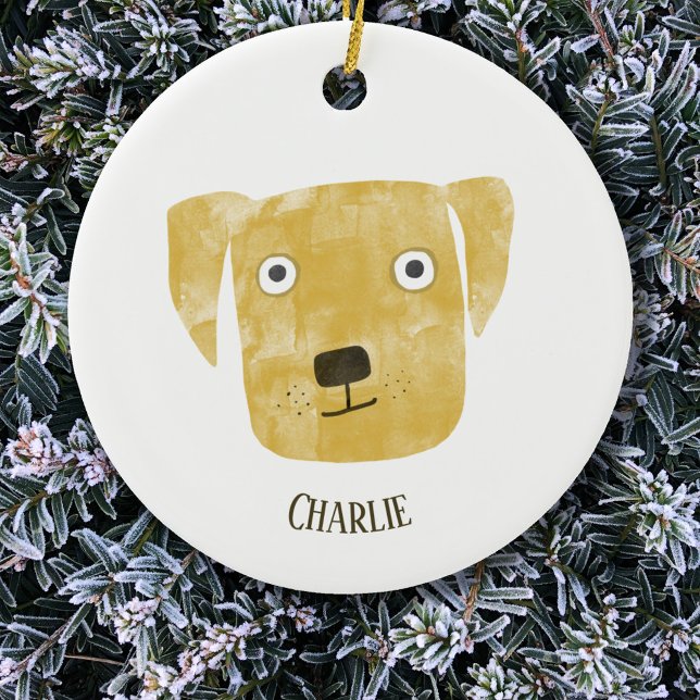 Personligen Cute Golden Labrador Retriever Hund Julgransprydnad Keramik (Fun Golden Yellow Labrador Retriever dog personalized name Christmas ornament)
