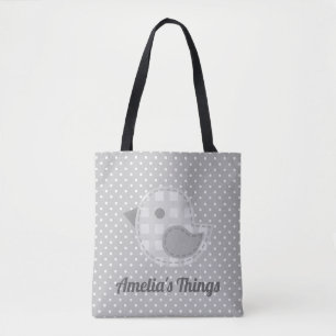 Personligen Cute Grått Baby Bird and Polka Dot Tygkasse