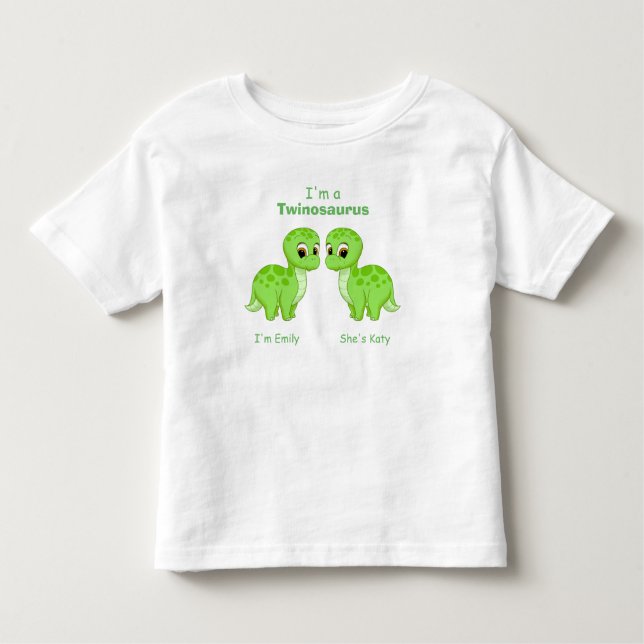 Personligen Cute Grönt Dinosaur-Twillingar T-shirt (Framsida)