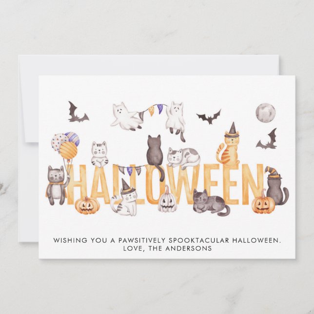 Personligen Cute Halloween Watercolor Cats Julkort (Framsida)