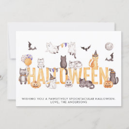 Personligen Cute Halloween Watercolor Cats Julkort