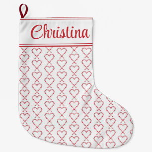 Personligen Cute jul Candy cane Hearts Stor Julstrumpa