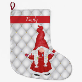 Personligen Cute Jul Girl Gnome Stor Julstrumpa