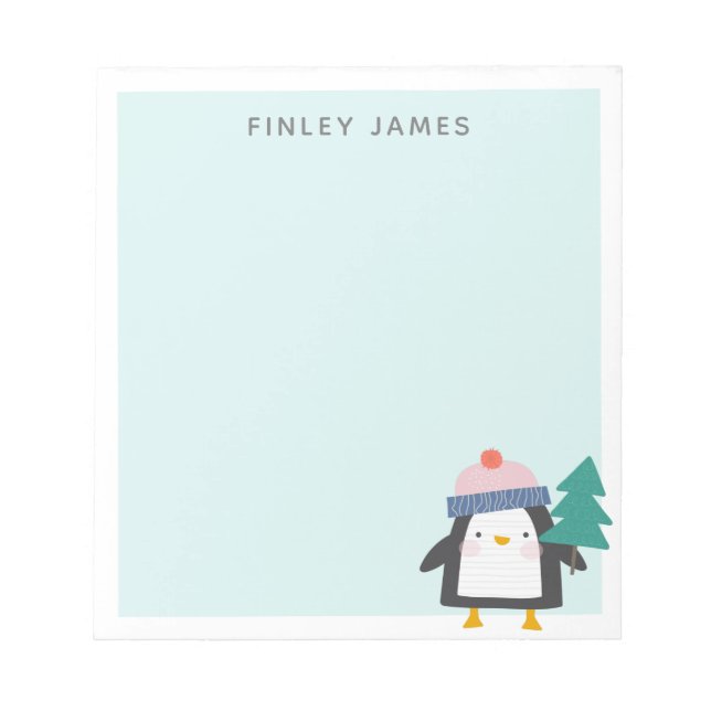 Personligen Cute jul Penguin Teal Mint Anteckningsblock (Framsida)